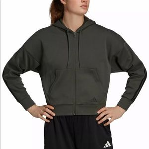 Women Adidas 3-Stripes Full Zip Loose Hoody Green